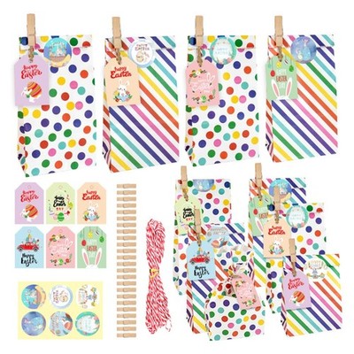DIY Easter Gift Paper Bags Set include Bag Clips Stickers Hanging Tags Rope