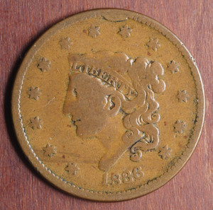 1836 US Coronet Head Large Cent Nicely Circulated N6 R2