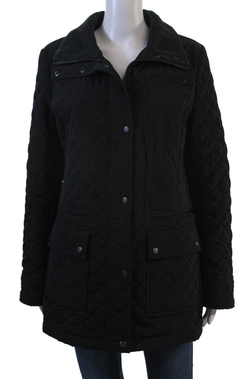 Calvin Klein Womens Quilted Black Argyle Coat Collared Long Sleeve Size MFree Shipping in US $100+ Orders | $6.95 Orders Below