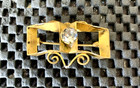 VINTAGE GOLD TONE WITH FAUX DIAMOND PINBACK BROOCH COLLECTIBLE 1 1/2" X 1" — photo 1