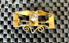 VINTAGE GOLD TONE WITH FAUX DIAMOND PINBACK BROOCH COLLECTIBLE 1 1/2" X 1"