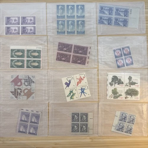 US Stamp Plate Block Lot 12 Blocks MNH MH Mint Collection Glassines Vintage