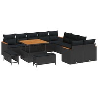 Poly-Rattan Gartensofa Set Mit Kissen, 13-Teilig, Schwarz