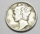 1943-D MERCURY DIME,BETTER GRADE,VISABLE BANDS,NICE COIN!!!!(A6)