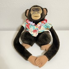 Vintage Hosung Toy Monkey Chimp Plush Hand Puppet 1994 Squeaker Aloha Shirt 14in