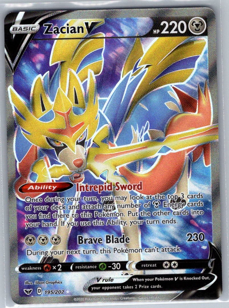 Zacian V (Full Art) 195/202 SWSH01: Sword & Shield Base Set - Pokemon Card - NM