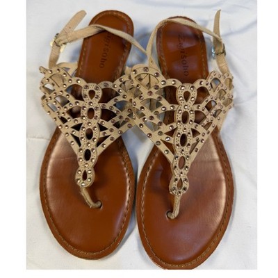 Zigisoho Women's Beige Embellished Thong Sandals Rhinestone Flat Size 8.5 Boho