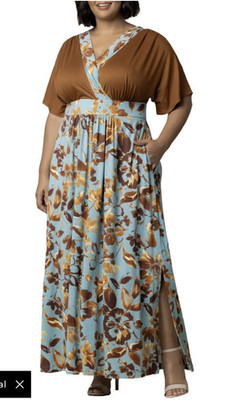 Kiyonna Naomi Maxi Dress - Golden Oasis 2x (18-20) - NEW WITH TAGS