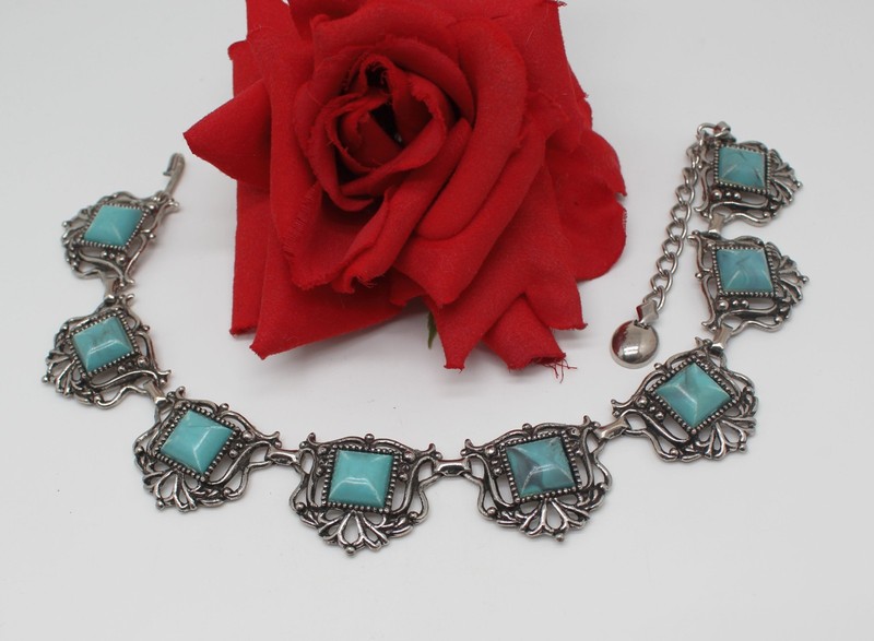 Vintage Blue Imitation Stone  Classic Collar 15.5"  Necklace CAT RESCUE