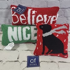 Christmas Mini Throw Pillows Lot Of 3 Dog - Nice - Believe - Holiday Decor New