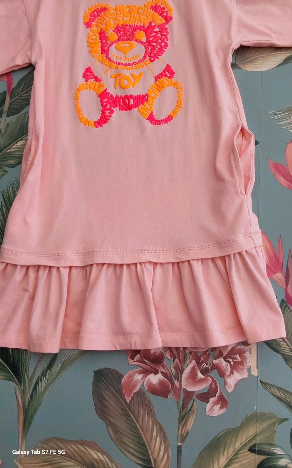 Abito rosa Moschino bambini ragazze logo orsacchiotto maniche corte bordo con volant