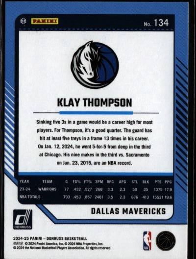2024-25 Donruss #134 Klay Thompson Holo Green Laser | eBay
