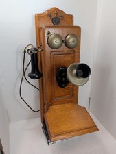 Antique Oak Wall Hand Crank Kellogg Telephone Patent Date of 1901