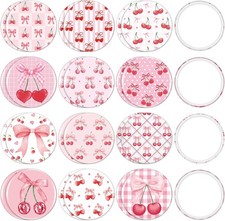 24 Pcs Cherry Bow pact Mirrors Bulk 2.7" Small Round Portable