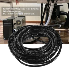 10m Spiral Cable Wrap Tidy Hide Binding Wire Management PC TV HOME OFFICE 6mm Bl