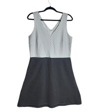 LOFT Mixed Stripe Sleeveless Fit and Flare Dress Black White Size 12 464202
