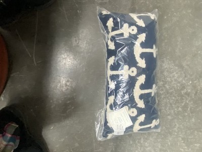 Pottery Barn Kids Crochet Pillow 8'' x 17'' Rectangle Anchors Blue White Nautical