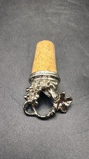 Vintage Pewter Grape Cluster & Leaf, Bottle Stopper with Cork, Wine