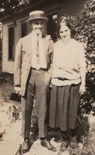 1920s Man Woman Couple Portrait House Yard Smile Straw Hat