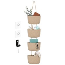 4 Tier Wall Mounted Woven Hanging Basket, Over The Door Hanging Basket Wall-M...