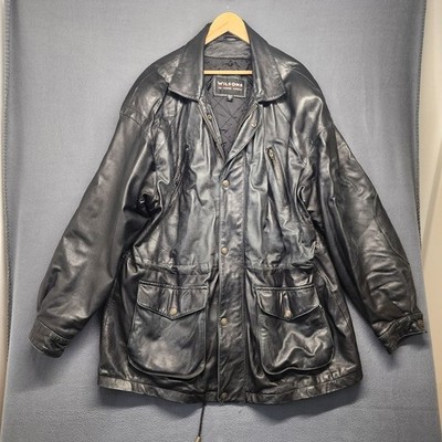 Wilsons Leather Coat Mens XL Black Distressed Pockets Winter Quilted Lining