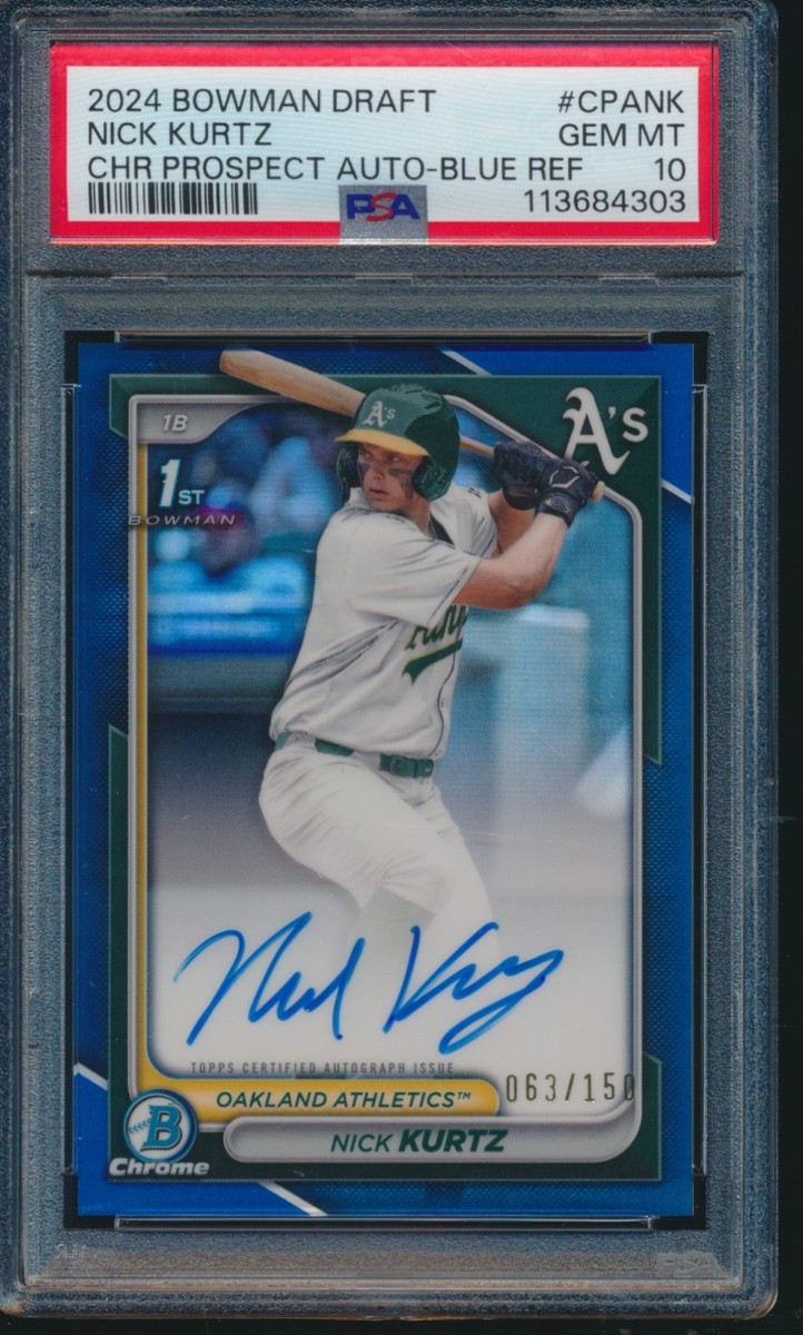 PSA 10 NICK KURTZ AUTO 2024 Bowman Chrome BLUE REFRACTOR/150 