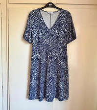 Papaya Blue & White Abstract V-Neck Jersey Fit & Flare Dress | Size 12