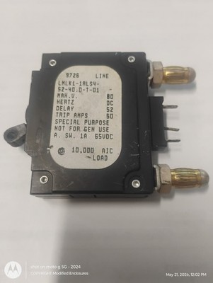 Airpax DC Circuit Breaker LMLK1-1RLS4-52-40.0-T-01 50A 80VDC 1P Used