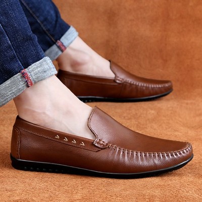 Men Real Leather Cowhide Slip on Loafer Casual Business Driving Shoes Hollow Out