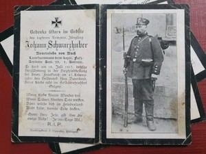 original german ww1 Wk1 Death Card Johann Schwarzhuber 17 Jul 1917 Seres Franc