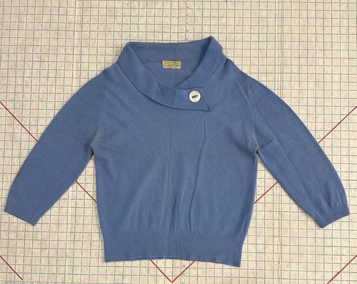 Vintage 1950s LOFTIES Blue Pearlized Button Cowl Neck Sweater Retro Fashion