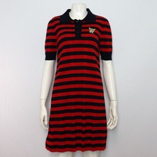 Gucci Red Burgundy Stripe Cotton Collared Neck Polo Dress T-Shirt 154033819