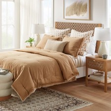 King Double Flange Merrow Stitch Comforter Sham Set Camel/Off White -