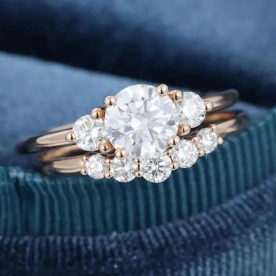 3.5CTW Round Cut Certified Moissanite Wedding Bridal Ring 14k Yellow Gold Plated