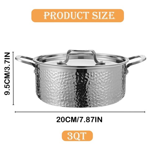 Vivicreate 5QT Tri-Ply Stainless Steel Stockpot With Hammered Finish - All Stovetops