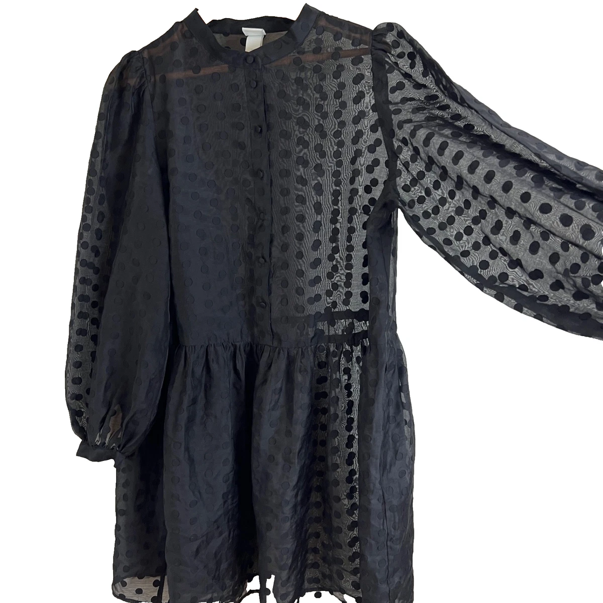 h&m sheer polka dot dress Ladies - Black/Polka Dot Ruched Mesh Dress - Size: XS