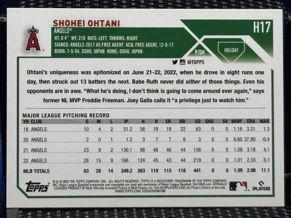 2023 Topps Holiday SHOHEI OHTANI Los Angeles Angels Base H17 - Image 2 of 2