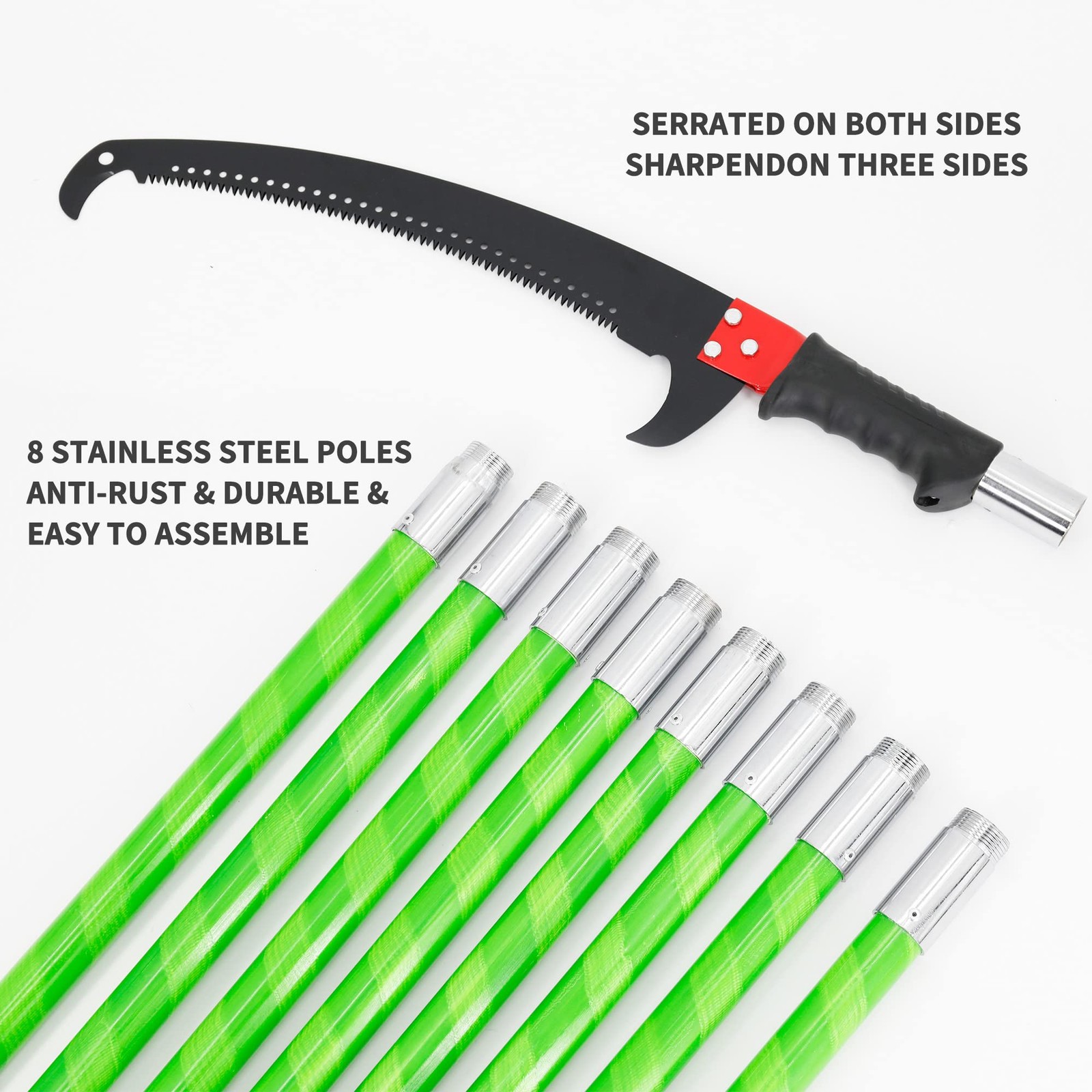 26 Feet Tree Pole Pruner Manual Branches Trimmer Extension Cut Tree Branch Ga...