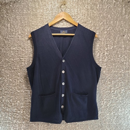 Cardigan maglione gilet Brooks Brothers uomo Supima cotone blu taglia small top