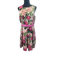 Eliza J Womens Faille Floral Sleeveless Fit & Flare Dress With Pink Belt Size 12