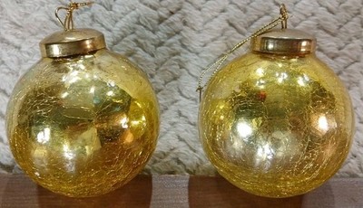 2 - Vintage 3'' Gold Crackle Kugel Style Ball Glass Christmas Ornaments  200g Ea