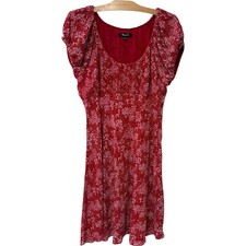 Madewell | Dress Ruched Scoopneck Red Floral Feminine Charming- Size 10