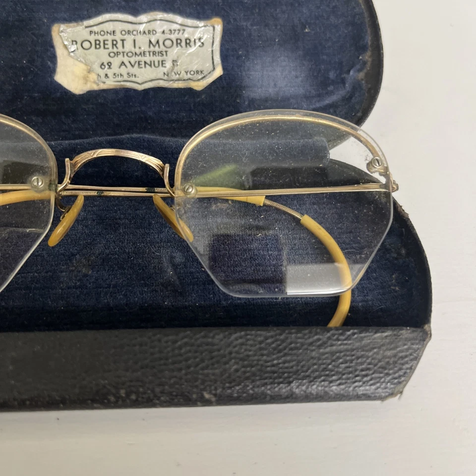Antique 1920s Rimless Eyeglasses 12K Gold-Filled w/ Case Pince-Nez - Image 2 of 4