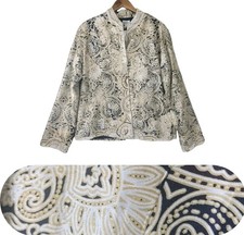 Nwt Chico's Jacket Womens XL 3 Beige Black Paisley 100 Silk Beaded Open Front
