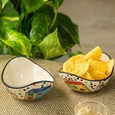 Ceramic Curved Snack Serving Bowl Set, 2-Pieces, Multicolour