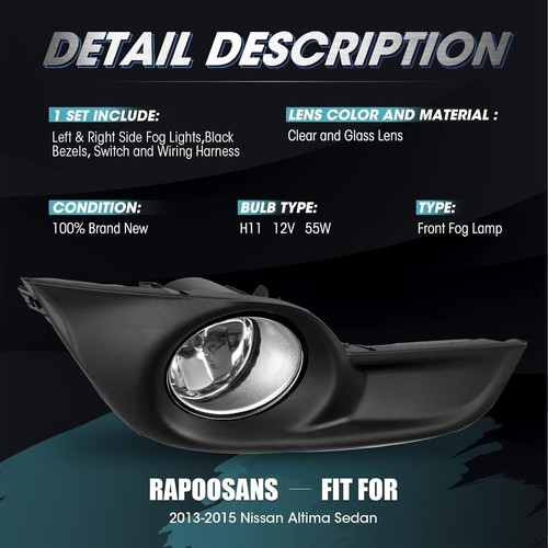 Fog Lights Lamps Assembly for 2013-2015 Nissan Altima Sedan H11 wiring kit *READ - Picture 11 of 12