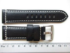 Black "white lug-end stitched" 24 MM leather watch band strap