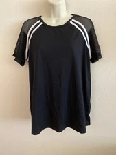 Vtg Womens Jumping Joy Athletic Fishnet Sleeves Blk Top Workout Aerobics Dance M