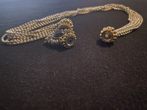VTG Cookie Lee Necklace Silver Tone Multi Strand Black Faceted Lucite Center - Picture 9 of 15