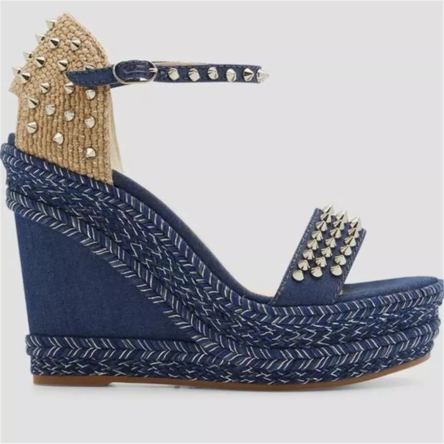 Christian Louboutin MADMONICA Spiked Stud Platform Wedge Heel Sandals Shoes $895
